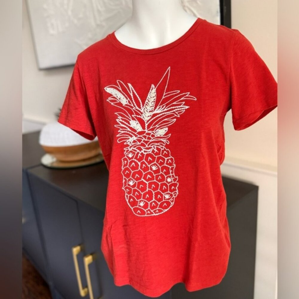 J. Crew Women’s Collector Tees‎ Embroidered/Sequins Pineapple Burnt Orange Small